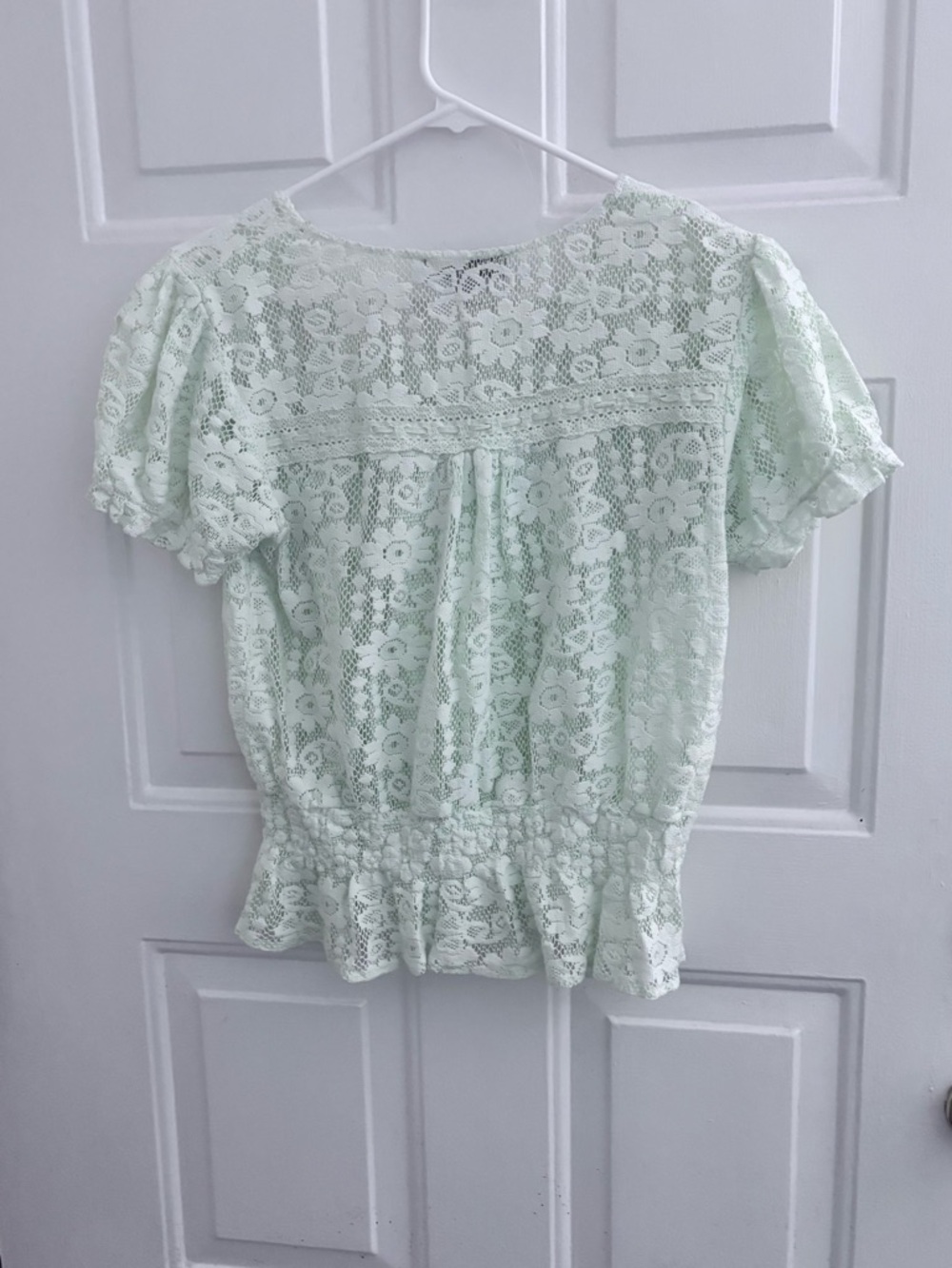 Mint Lace Peplum Short-Sleeve Blouse - Picture 4 of 6